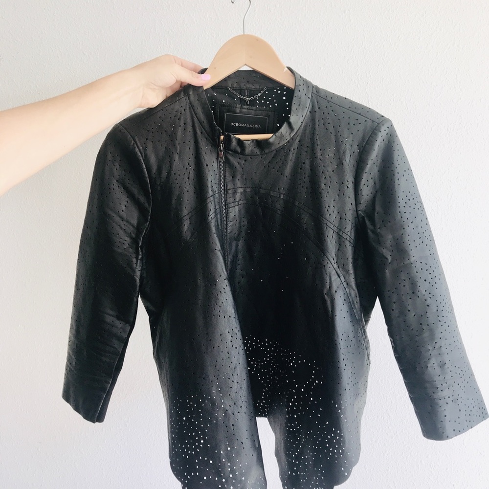Bcbgnaxazria Leather Jacket With Pattern and Holes